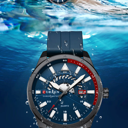 Men's Fashion Watches, Silicone Strap wristwatches Waterproof Quartz Calendar Watch for Men