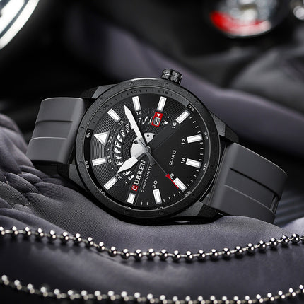 Men's Fashion Watches, Silicone Strap wristwatches Waterproof Quartz Calendar Watch for Men