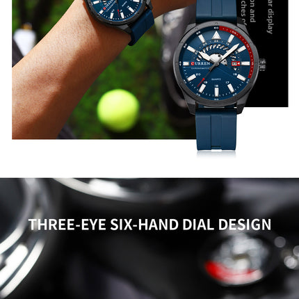 Men's Fashion Watches, Silicone Strap wristwatches Waterproof Quartz Calendar Watch for Men