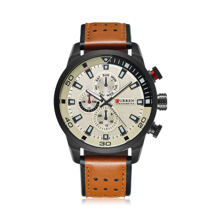 Men's Fashion Watches,  Leather Strap wristwatches Waterproof Quartz Sport Watch for Men