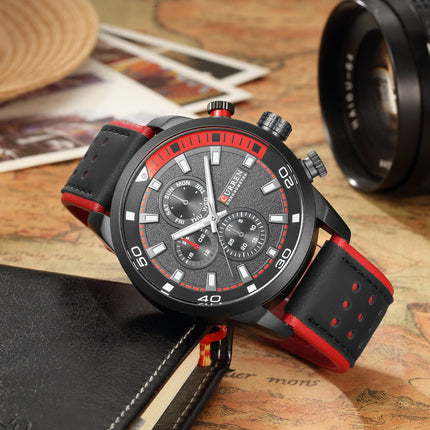 Men's Fashion Watches,  Leather Strap wristwatches Waterproof Quartz Sport Watch for Men