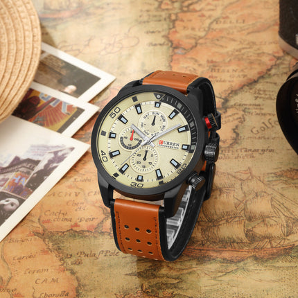 Men's Fashion Watches,  Leather Strap wristwatches Waterproof Quartz Sport Watch for Men