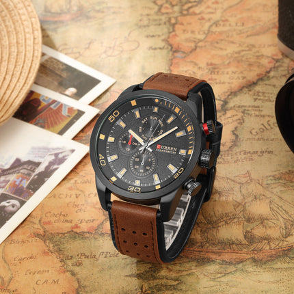 Men's Fashion Watches,  Leather Strap wristwatches Waterproof Quartz Sport Watch for Men