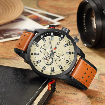 Men's Fashion Watches,  Leather Strap wristwatches Waterproof Quartz Sport Watch for Men