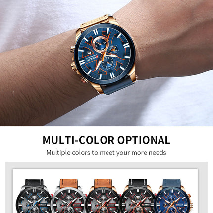 Men's Fashion Watches,  Leather Strap wristwatches Waterproof Quartz Calendar Watch for Men