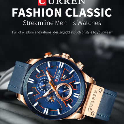 Men's Fashion Watches,  Leather Strap wristwatches Waterproof Quartz Calendar Watch for Men