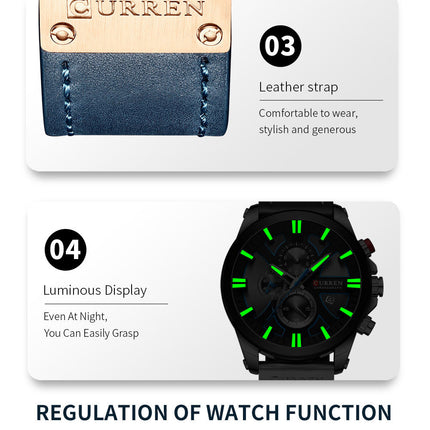 Men's Fashion Watches,  Leather Strap wristwatches Waterproof Quartz Calendar Watch for Men