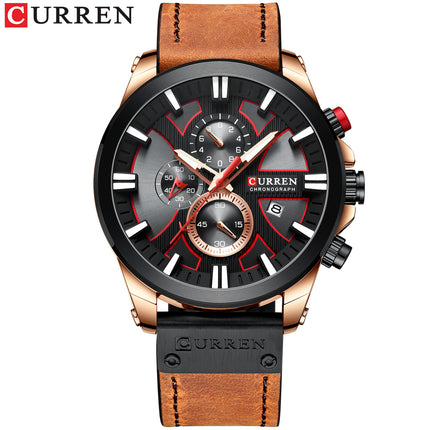 Men's Fashion Watches,  Leather Strap wristwatches Waterproof Quartz Calendar Watch for Men