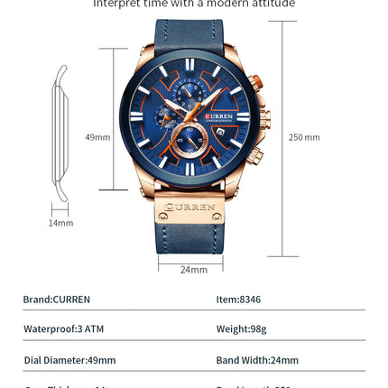 Men's Fashion Watches,  Leather Strap wristwatches Waterproof Quartz Calendar Watch for Men