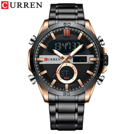 Men's Fashion Watches,  Stainless Steel Strap Waterproof Quartz Double Movement Watch for Men