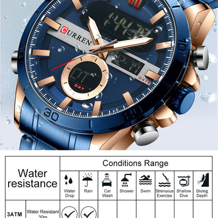 Men's Fashion Watches,  Stainless Steel Strap Waterproof Quartz Double Movement Watch for Men