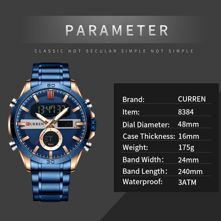 Men's Fashion Watches,  Stainless Steel Strap Waterproof Quartz Double Movement Watch for Men