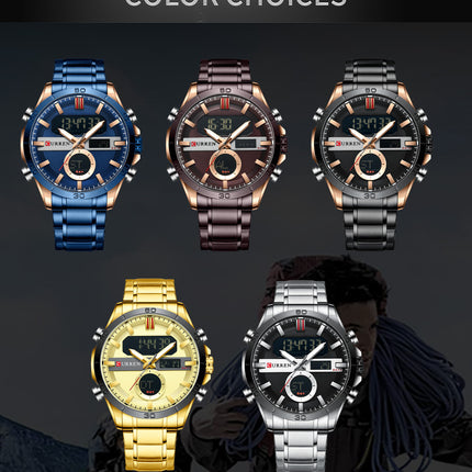 Men's Fashion Watches,  Stainless Steel Strap Waterproof Quartz Double Movement Watch for Men