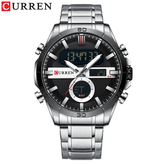 Men's Fashion Watches,  Stainless Steel Strap Waterproof Quartz Double Movement Watch for Men