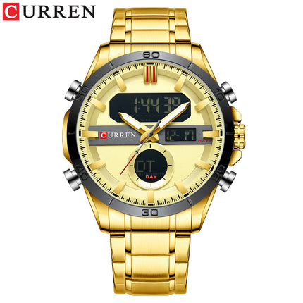 Men's Fashion Watches,  Stainless Steel Strap Waterproof Quartz Double Movement Watch for Men