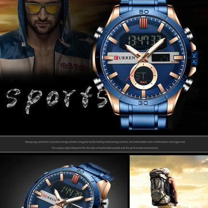 Men's Fashion Watches,  Stainless Steel Strap Waterproof Quartz Double Movement Watch for Men