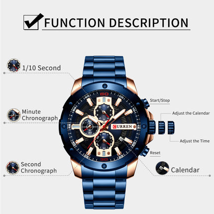 Men's Fashion Watches,  Stainless Steel Strap Waterproof Quartz Business Watch for Men-A