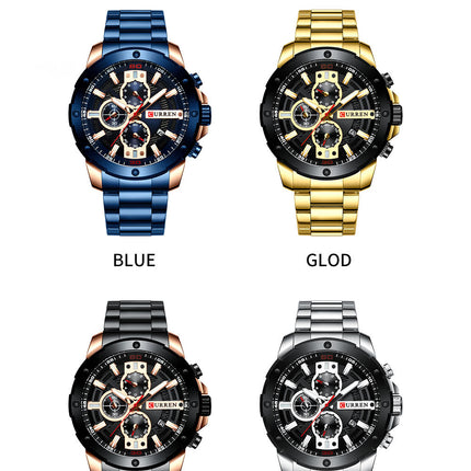 Men's Fashion Watches,  Stainless Steel Strap Waterproof Quartz Business Watch for Men-A