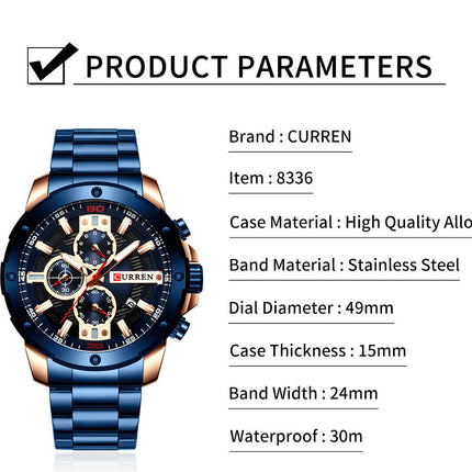 Men's Fashion Watches,  Stainless Steel Strap Waterproof Quartz Business Watch for Men-A