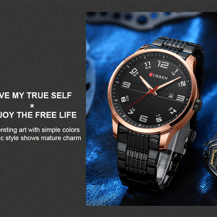 Men's Fashion Watches,  Stainless Steel Strap Calendar Waterproof Quartz Business Watch for Men