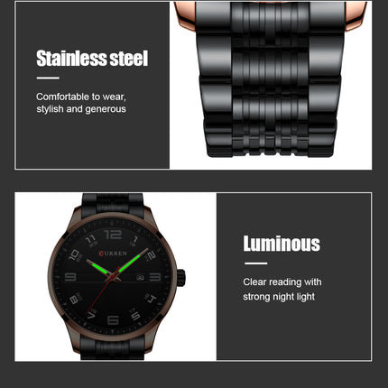 Men's Fashion Watches,  Stainless Steel Strap Calendar Waterproof Quartz Business Watch for Men