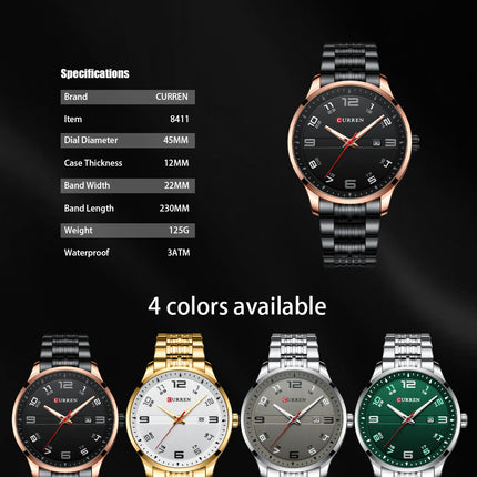 Men's Fashion Watches,  Stainless Steel Strap Calendar Waterproof Quartz Business Watch for Men