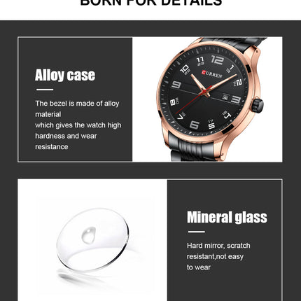 Men's Fashion Watches,  Stainless Steel Strap Calendar Waterproof Quartz Business Watch for Men