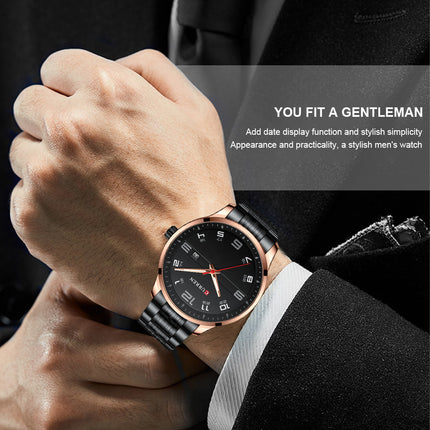 Men's Fashion Watches,  Stainless Steel Strap Calendar Waterproof Quartz Business Watch for Men