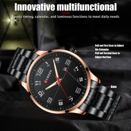 Men's Fashion Watches,  Stainless Steel Strap Calendar Waterproof Quartz Business Watch for Men