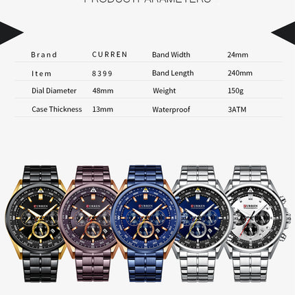 Men's Fashion Watches,  Stainless Steel Strap Calendar Waterproof Quartz Business Watch for Men