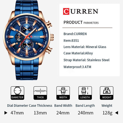 Men's Casual Watch, Water Resistant Analog Quartz Stainless Steel Business Wristwatch, Calendar Men's Wrist Watches