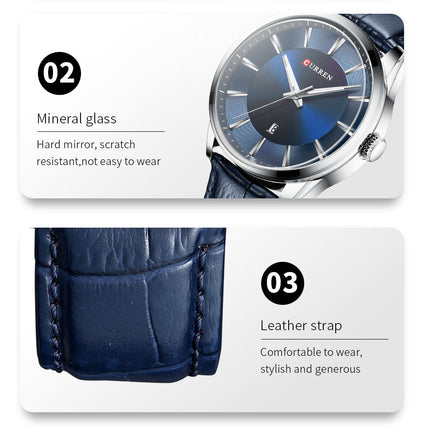 Men's Watches, Leather Strap Watch for Men Male Waterproof Quartz wristwatches