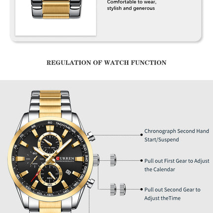 Men's Watch Men's Quartz Waterproof Watches Business Casual Stainless Steel Strap Wrist Watch for Men