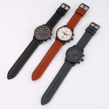 Men's Watches With Leather Strap Analog Quartz Movement Glass Screen Pointer Mini-Dial Casual Round Wrist Watch for Men