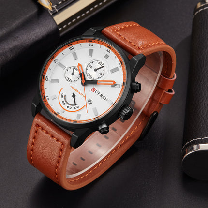 Men's Watches With Leather Strap Analog Quartz Movement Glass Screen Pointer Mini-Dial Casual Round Wrist Watch for Men