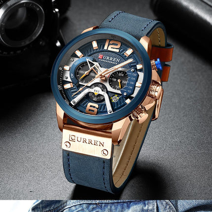 Men 's Watches Large Dial Quartz Watch Calendar Sports Waterproof leather Band Watches Men Quartz Watch