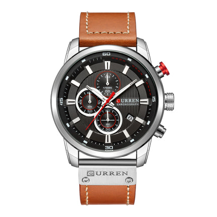 Men 's Wrist Watches Waterproof Analog Quartz Chronograph Watch for Men Fashion Sports Watch Leather Strap