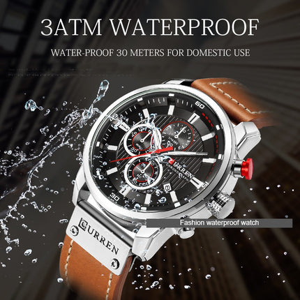 Men 's Wrist Watches Waterproof Analog Quartz Chronograph Watch for Men Fashion Sports Watch Leather Strap