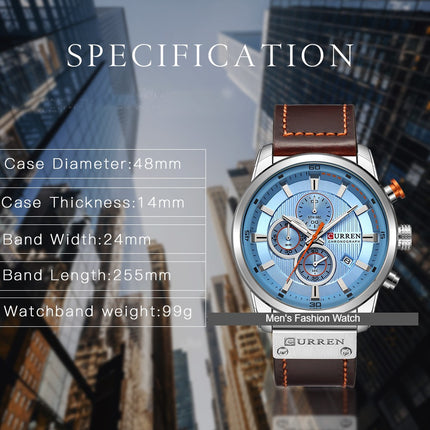 Men 's Wrist Watches Waterproof Analog Quartz Chronograph Watch for Men Fashion Sports Watch Leather Strap