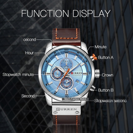 Men 's Wrist Watches Waterproof Analog Quartz Chronograph Watch for Men Fashion Sports Watch Leather Strap