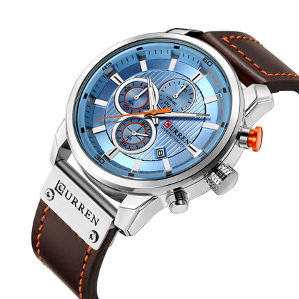 Men 's Wrist Watches Waterproof Analog Quartz Chronograph Watch for Men Fashion Sports Watch Leather Strap