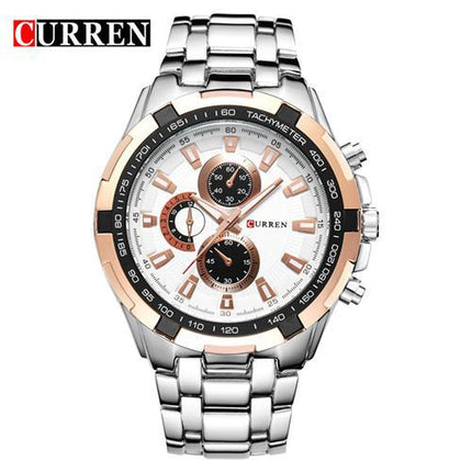 Men 's Watches Stainless Steel Chronograph Sleek Waterproof Quartz Fashion Watch for Men Business Casual Watch