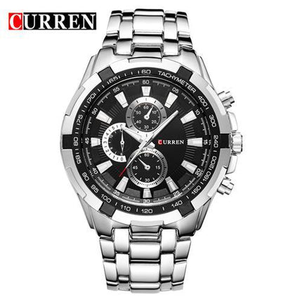 Men 's Watches Stainless Steel Chronograph Sleek Waterproof Quartz Fashion Watch for Men Business Casual Watch