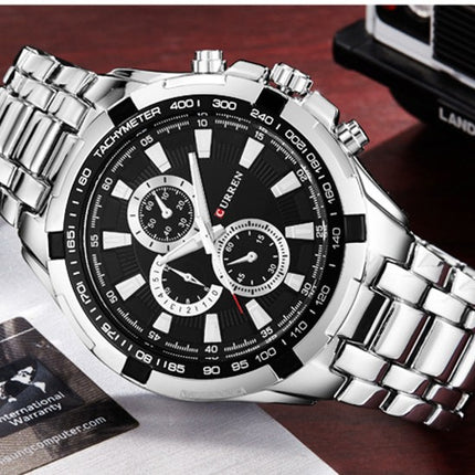 Men 's Watches Stainless Steel Chronograph Sleek Waterproof Quartz Fashion Watch for Men Business Casual Watch