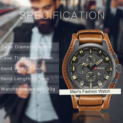 Men's Fashion Watch,Waterproof Chronograph Classic Men Watches Business Casual Leather Strap Dial Date