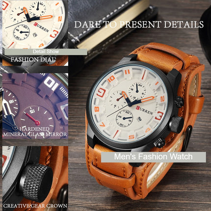 Men's Fashion Watch,Waterproof Chronograph Classic Men Watches Business Casual Leather Strap Dial Date