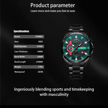 Men 's Fashion Watches Stainless Steel Waterproof Analog Quartz Fashion Business Chronograph Watch for Men