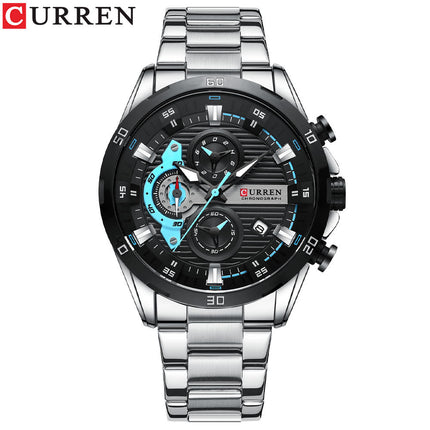 Men 's Fashion Watches Stainless Steel Waterproof Analog Quartz Fashion Business Chronograph Watch for Men