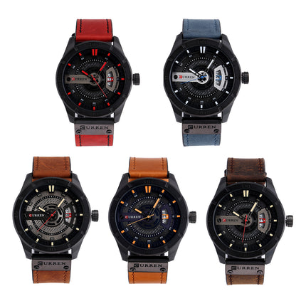 Men's Watches Sport Watch for Men Multifunction Chronograph Fashion Wristwatches Calendar With Leather Strap