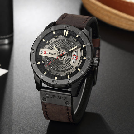 Men's Watches Sport Watch for Men Multifunction Chronograph Fashion Wristwatches Calendar With Leather Strap